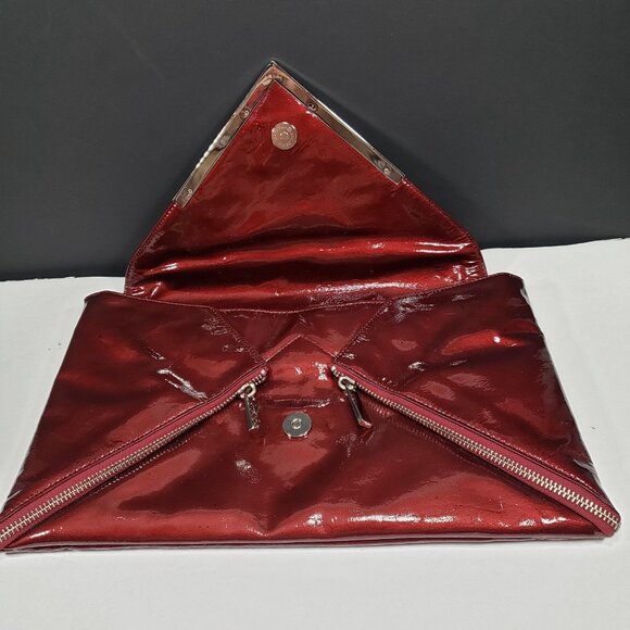 Kooba Burgundy Large Shoulder Bag Patent Leather Envelope Y2K - Picture 5 of 10